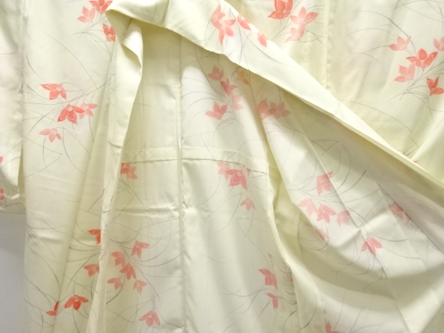  駒絽 草花模様小紋着物